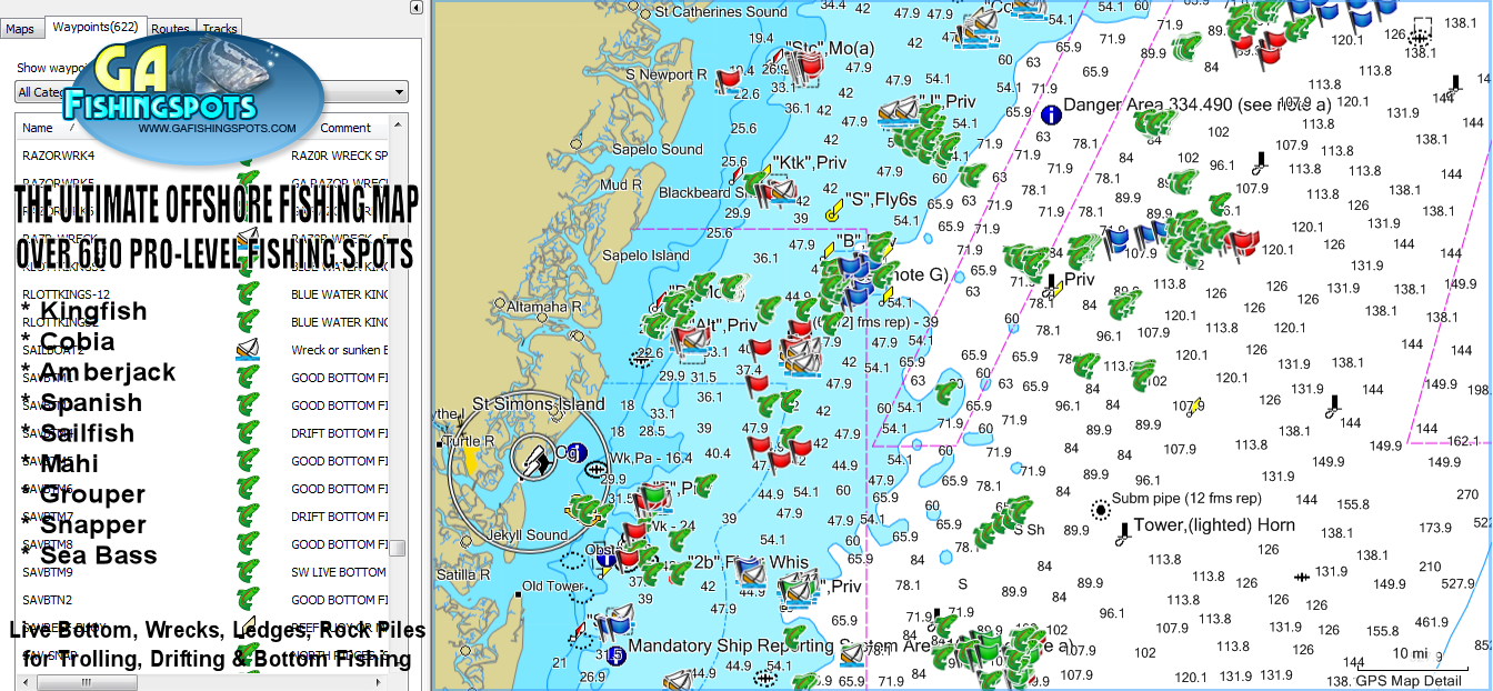 Georgia Offshore GPS Fishing Spots  Ultimate Collection of GPS Coordinates  for Offshore Fishing