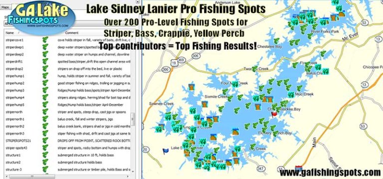 Lake Lanier Fishing Spots Map | GPS Fishing Spots for Bass, Striper ...