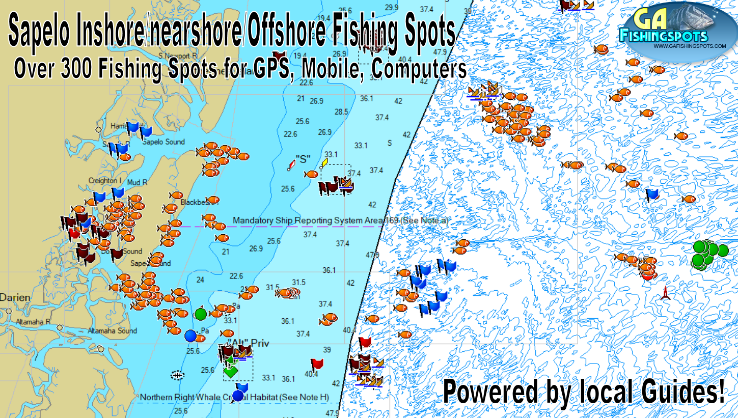 Sapelo Island Georgia Inshore, Nearshore and Offshore Fishing Spots Bundle  - Georgia Fishing Spots for GPS