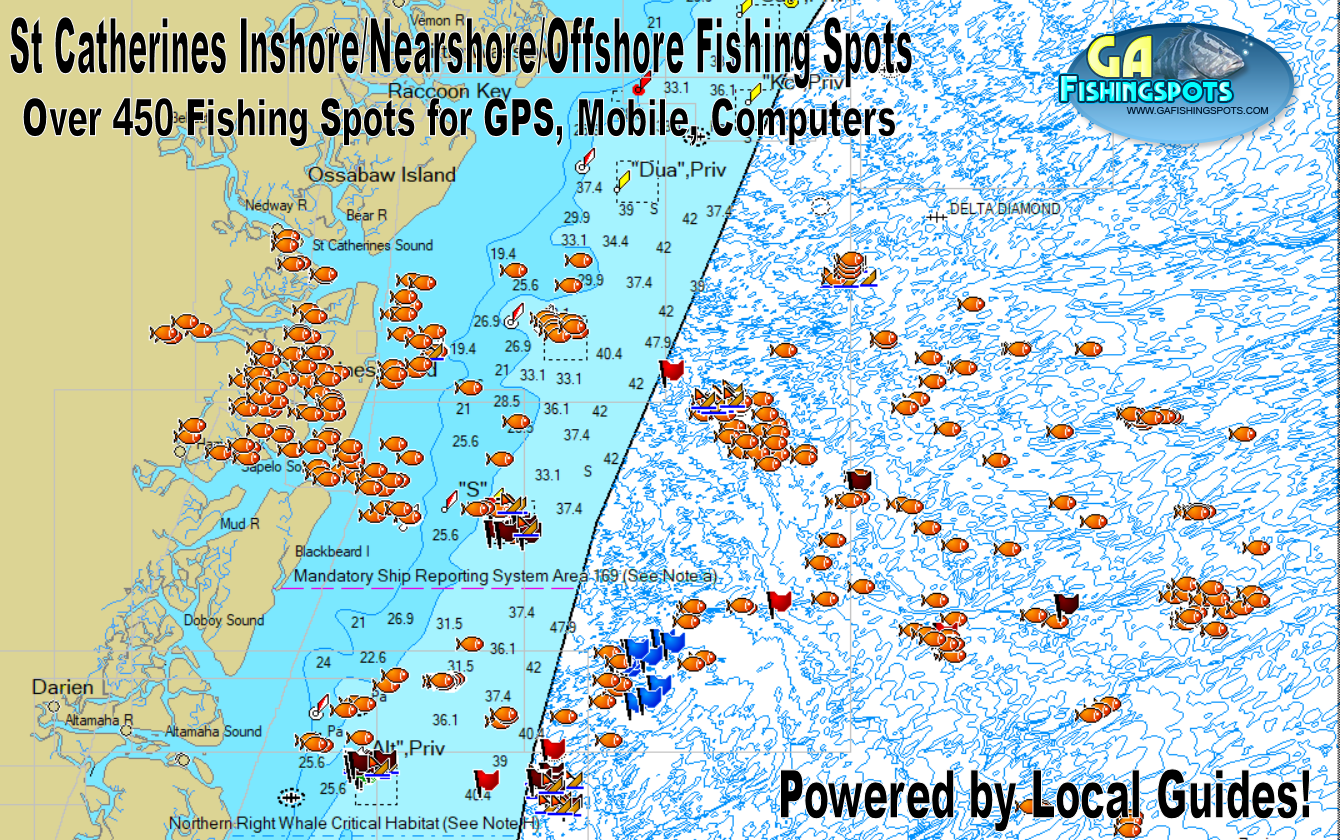 St. Catherines Island Inshore, Nearshore and Offshore Fishing Spots Bundle  - Georgia Fishing Spots for GPS
