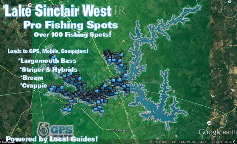 Lake Sinclair Fishing Map & Fishing Spots for Bass, Crappie, Stripers