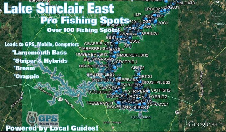 Lake Sinclair Fishing Map Fishing Spots For Bass Crappie Stripers   Lake Sinclair Fishing Spots 768x450 