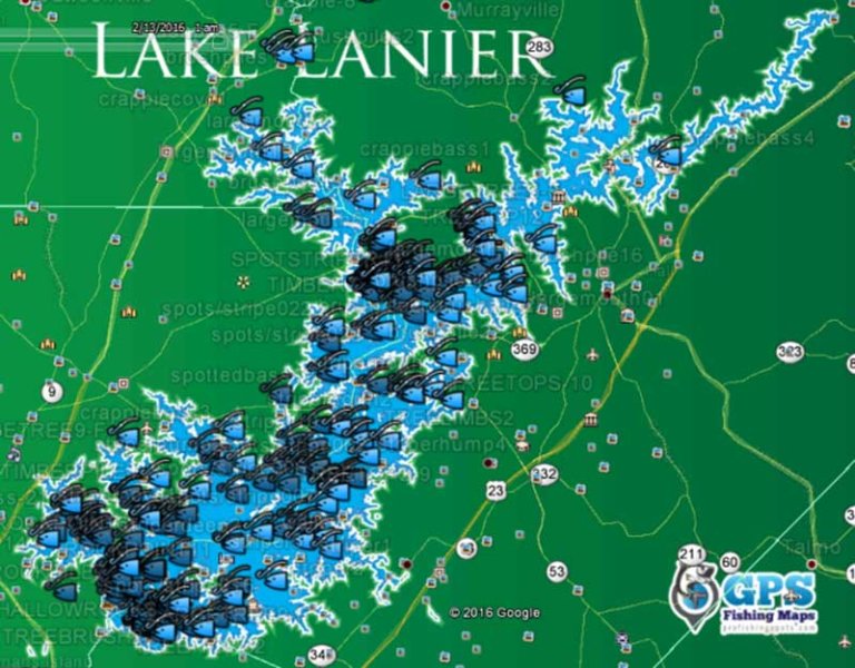 Lake Lanier Fishing Spots Map GPS Fishing Spots for Bass, Striper