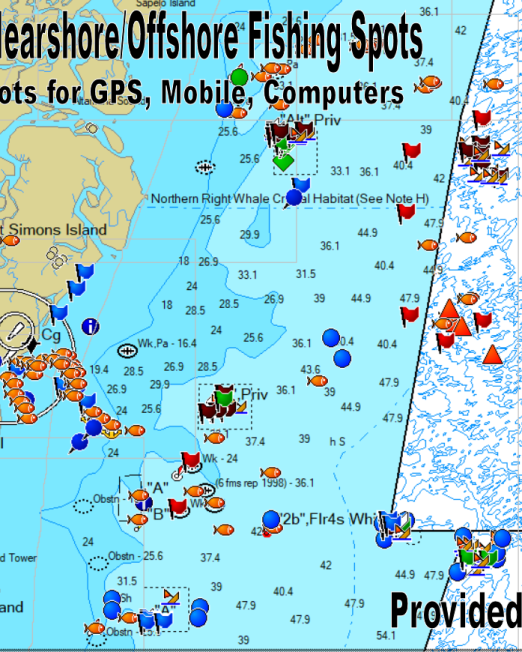 St Simons Fishing Spots GPS Map