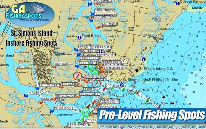 St. Simons Georgia Inshore Fishing Spots - Georgia Fishing Spots for GPS