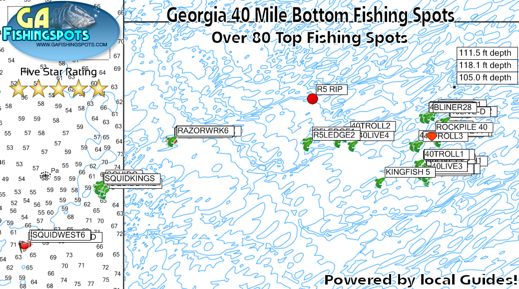 Georgia 40 Mile Bottom GPS Fishing Spots Map